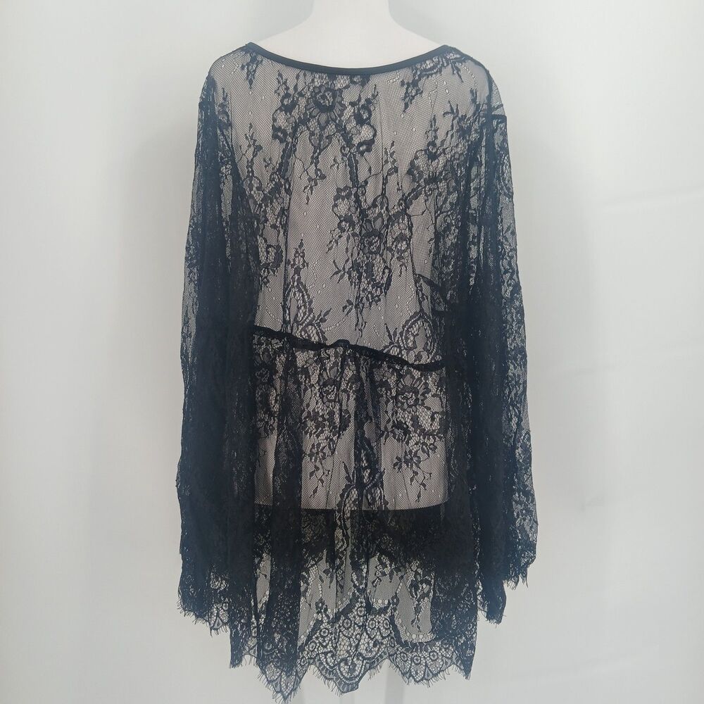 new shein womens Curve Plus Size 2XL Black Sheer Lace Long Sleeve Top